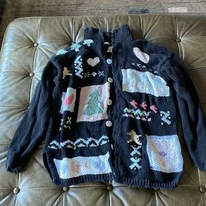 Vtg Kathie Lee Christmas Cardigan Long Line Holiday Ugly Christmas Sweater M